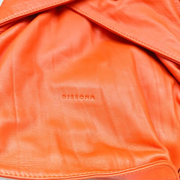 Dissona Italy Design Orange Leather Backpack Bag Attached Wallet Vintage Italian